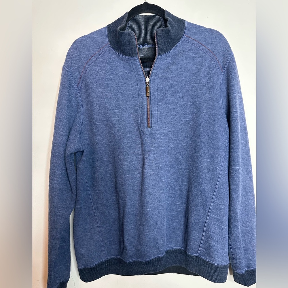 Tommy Bahama Men’s L Reversible Quarter Zip Pullover Sweater Blue Gray